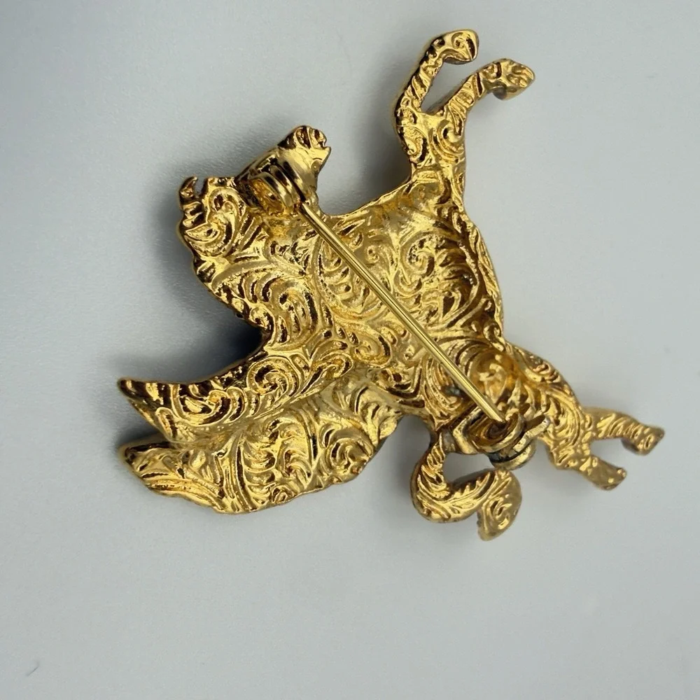 1928 Jewelry Pegasus Winged Horse Brooch Gold Tone Rhinestone Pin